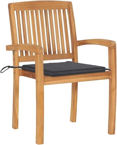 Vista 3 de Stacking Patio Chairs with Cushions 4 pcs Solid Teak Wood Outdoor Patio Chair Lawn Sillas para Comedor Kitchen Table Chairs for Study Courtyard