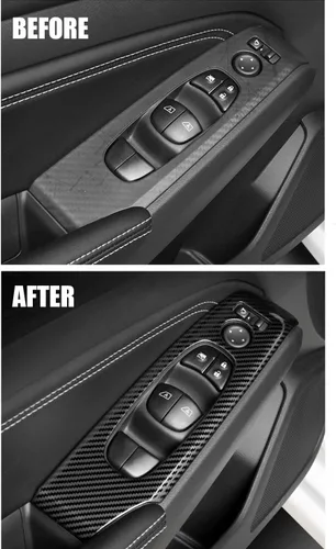 Vista 2 de XITER 4 piezas ABS de fibra de carbono para interior de automóvil, cubierta de panel de control de ventana de puerta de automóvil, moldura