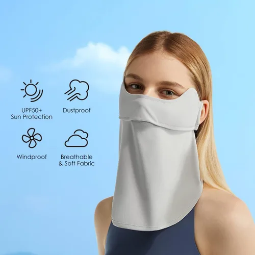 Vista 3 de Funda de bufanda facial para cuello protección solar pasamontañas de tela con cintas para las orejas
