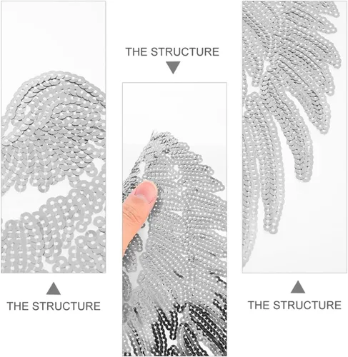 Vista 3 de POPETPOP 2 Pairs Silver Sequin Angel Wing Iron-on Applique Sewing Patch DIY Clothes Decor Material for Clothing Accessories and Craft Embellishment