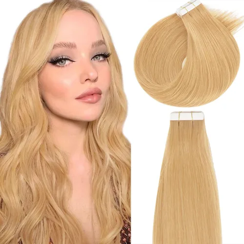 Vista 32 de Lacer Extensiones de cabello humano adhesivas de 12 pulgadas, cinta adhesiva de doble cara para extensiones de cabello de trama cutánea, 20