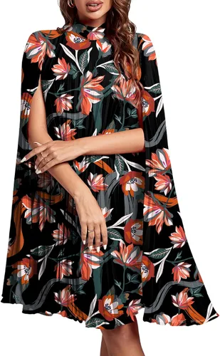 Vista 19 de Rooscier Vestido midi de fiesta plisado con cuello alto falso y espalda abierta para mujer