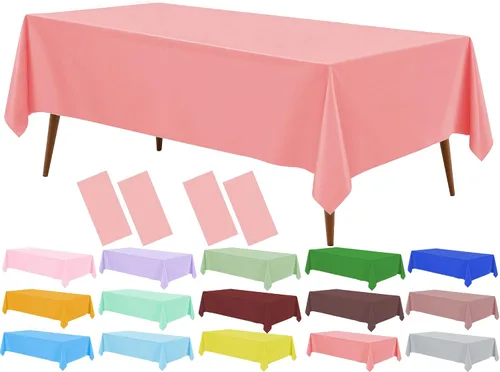Vista 11 de Mantel de plástico crema, paquete de 2 manteles desechables color blanco hueso, mantel de 54 x 108 pulgadas para mesa rectangular, manteles