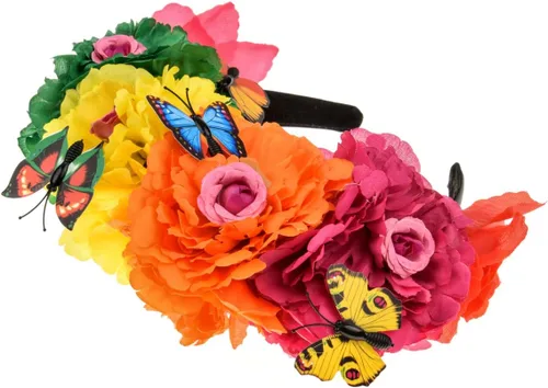 Vista 13 de DreamLily Frida Kahlo NC26 - Diadema con corona de rosas mexicanas para disfraz de fiesta de Halloween