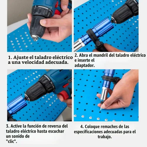 Vista 6 de Kit adaptador de pistola de remache eléctrica, herramienta de taladro de remachado inalámbrico con 4