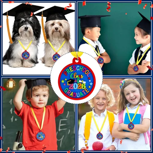 Vista 6 de Sratte Medalla de graduación preescolar de jardín de infantes para niños, medallas de premio de graduación con cinta amarilla para el cuello