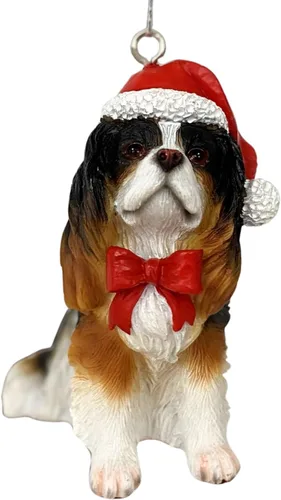 Vista 26 de Yuletide Designs Figura de perro adornos de Navidad con sombreros de Papá Noel