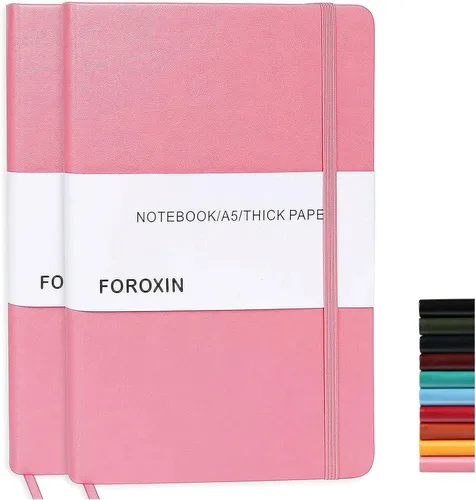 Vista 25 de Cuaderno rayado de tapa dura, tamaño A5, con forro de 8.3 x 5.7 pulgadas, papel grueso premium de 80 gsm (100 hojas/200 páginas). Tapa dura de piel