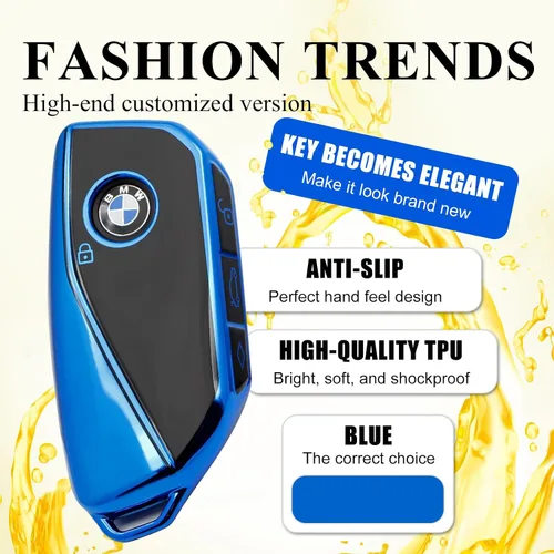 Vista 3 de Creativity Cubierta avanzada de TPU suave para llave BMW 2023-2026 Serie 5 7 iX XM IX3 i7 X1 X5 X6 X7 (combinación azul)