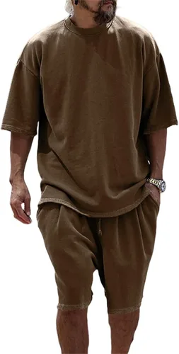 Vista 8 de Conjunto casual de 2 piezas para hombre, conjunto deportivo de manga corta, cuello redondo, camiseta y pantalones cortos, conjunto casual de dos