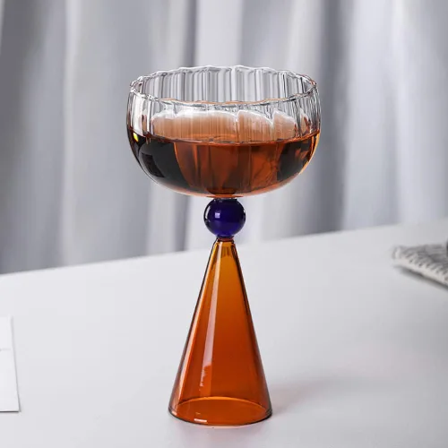 Vista 5 de Juego de copas de vino creativas de grano vertical, copas de champán, cócteles, tazas de café, cristalería para el hogar, bar/fiesta, ámbar b, 2