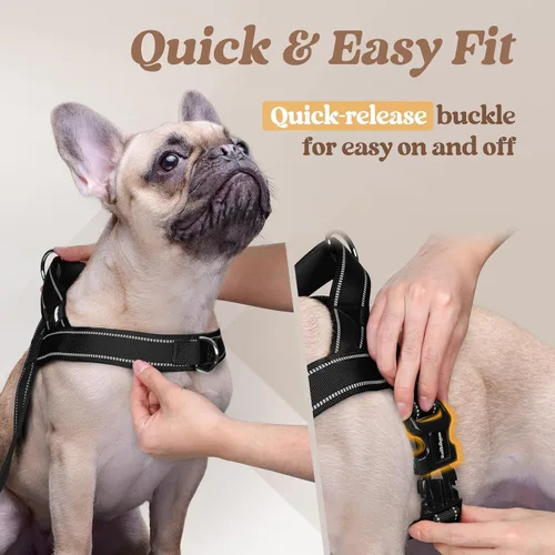 Vista 4 de rabbitgoo Arnés para perro sin tirones, ajuste rápido para perros de tamaño mediano con mango acolchado suave, chaleco reflectante ajustable