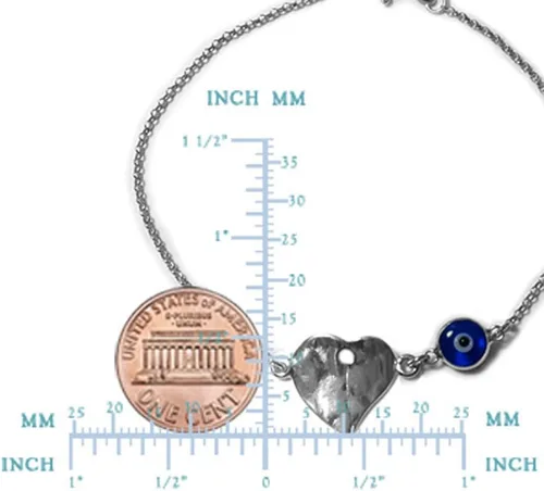 Vista 2 de Jewelry Affairs Tobillera ajustable de doble cara con tema de corazón en plata de ley, 9.5 a 11 pulgadas, Metal, Sin gemas.