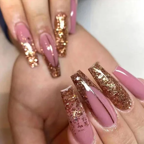 Vista 18 de Uñas postizas francesas a presión, uñas postizas largas de acrílico con forma de ataúd de cobertura completa, uñas postizas de bailarina