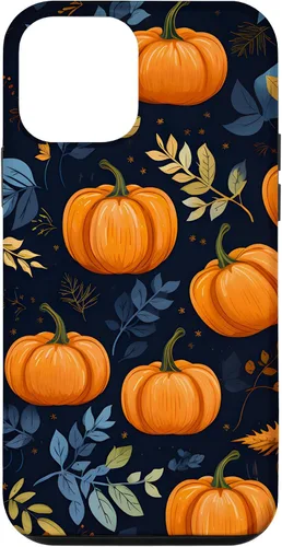 Vista 16 de iPhone 16 Calabazas y Hojas de Otoño Patrón Fondo Oscuro Caso
