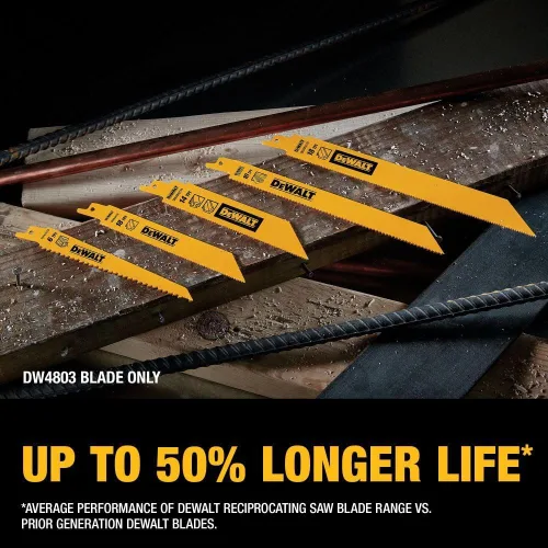 Vista 4 de DEWALT Reciprocating Saw Blades, Tapered Back, Bi-Metal, 9-Inch 6-TPI, 5-Pack (DW4803)