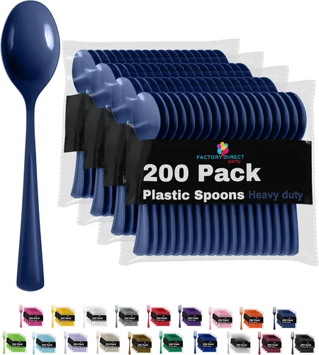 Vista 17 de Party Solids - Cucharas de plástico negro, 200 piezas, cucharas negras, utensilios desechables, juego de cubiertos de plástico resistente