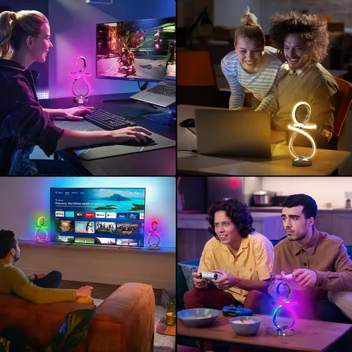 Vista 6 de Lámparas de mesa modernas, lámpara LED espiral regulable de 3 niveles con función de memoria, lámpara de noche táctil y control remoto con 16 modos