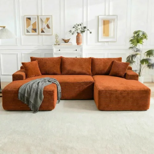 Vista 37 de Sofá modular Cloud de 108 pulgadas, moderno sofá deshuesado con otomana móvil, sofá modular de asiento profundo, sofás esquineros de pana para sala