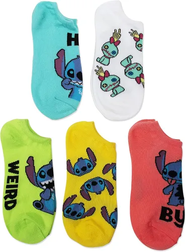 Vista 4 de Disney Women's Lilo & Stitch 5 Pack No Show Socks Surtido azul pastel