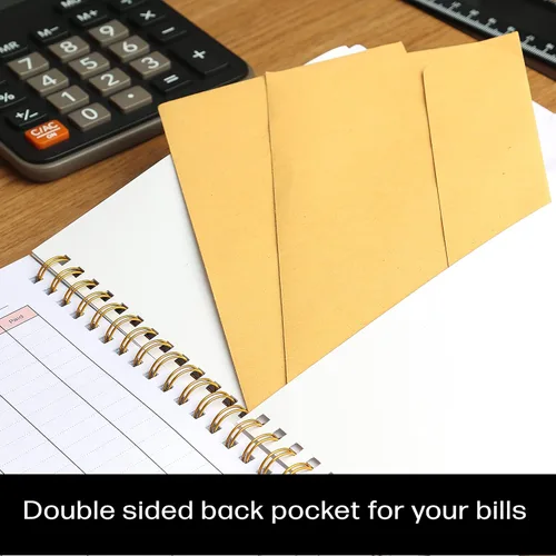 Vista 6 de Rastreador de pagos de facturas. Cuaderno A5 planificador de facturas con encuadernación en espiral y bolsillo trasero - Organizador de finanzas