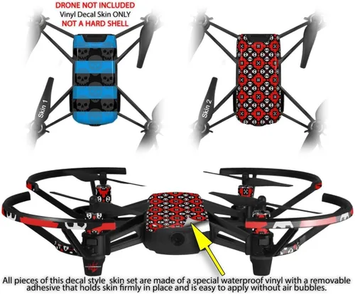Vista 2 de Paquete de 2 calcomanías compatibles con DJI Ryze Tello Skull Stripes Blue Drone no incluido