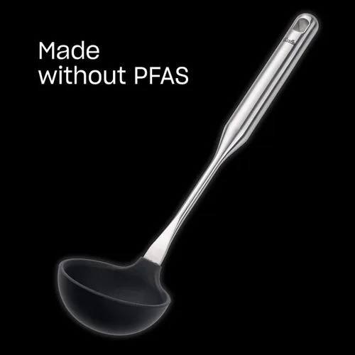 Vista 4 de Fissler Cucharón de silicona esencial, utensilio de cocina antiadherente resistente al calor para sopas, salsas y guisos, mango ergonómico