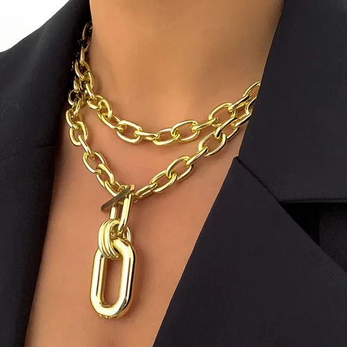 Vista 3 de Gargantilla punk, collar de eslabones de cadena gruesa para mujer