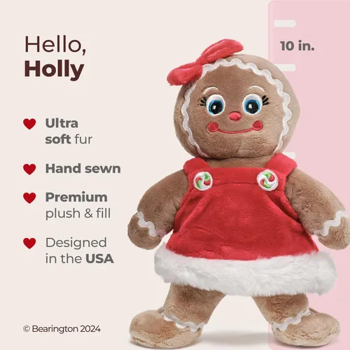 Vista 2 de Bearington Holly Ginger the Gingerbread - Animal de peluche navideño de 10 pulgadas, adorable juguete de niña de jengibre relleno con tela de felpa