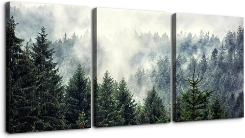 Vista 13 de YONICA Lienzo decorativo de 3 paneles para decoración de oficina en casa, hermoso paisaje con árboles nevados, impresiones en lienzo HD Giclée