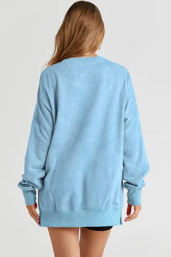 Vista 4 de SHEWIN Sudadera casual de manga larga con cuello redondo para mujer, ligera, holgada