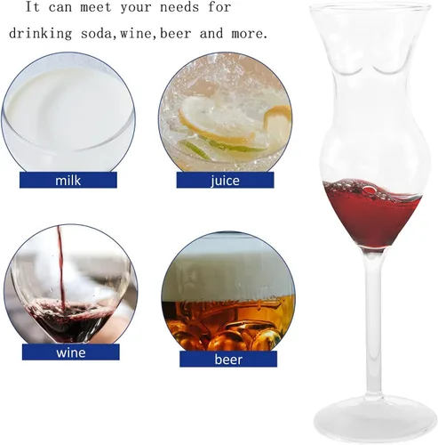 Vista 5 de 2 vasos de cristal transparente sexy Naked Miss con forma de cuerpo, vaso de cóctel transparente soplado a mano para cócteles, fiestas, decoración