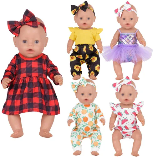 Vista 10 de Juego de 5 accesorios para muñecas de bebé, ropa y diademas para muñecas de 14 a 18 pulgadas, 10 unidades en total