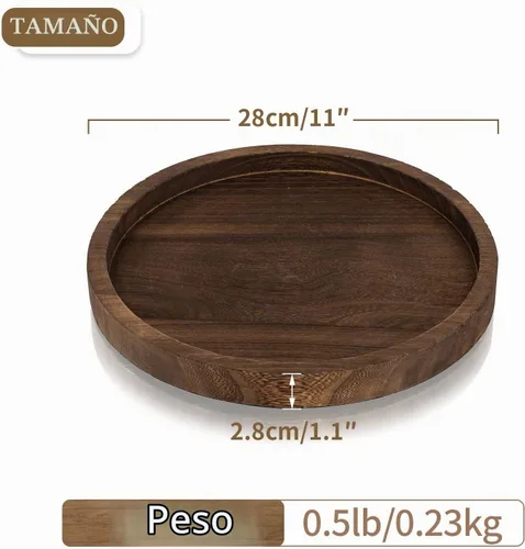Vista 5 de Hanobe - Bandejas redondas de madera para decoración de centro de mesa Distressed Rustic Finish, 11" Tealight Pillar Candle Plates for Kitchen