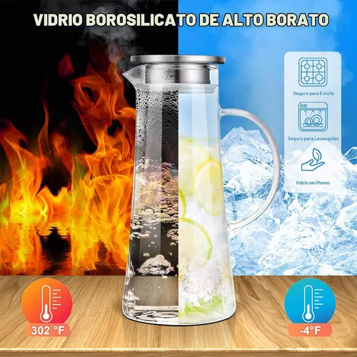 Vista 2 de SUSTEAS Jarra de Vidrio de 1.5 Litros 51oz con Tapa, Fácil de Limpiar, Jarra de Agua de Vidrio Resistente al Calor con Asa para Bebidas