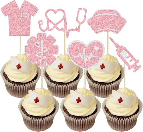 Vista 16 de Gyufise Decoración para tartas de enfermería con purpurina para enfermería 2023, decoración para pastel de graduación para temática médica Rn 2023