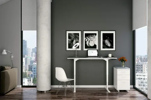 Vista 9 de BDI Furniture Centro - Escritorio elevador de pie, 60 x 24 pulgadas, blanco satinado, gris