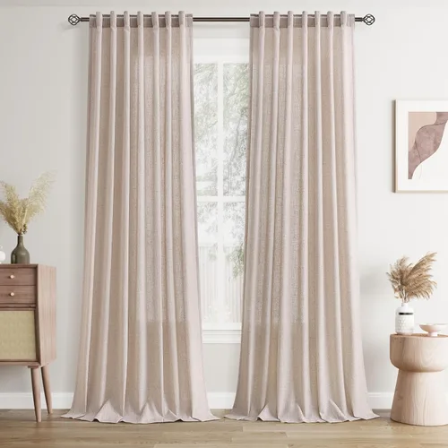 Vista 55 de Joywell - Cortinas de lino de 96 pulgadas de largo para sala de estar Natural