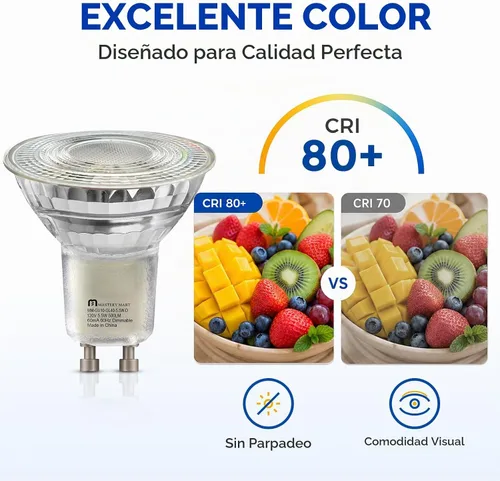 Vista 5 de MASTERY MART - Bombillas LED GU10, equivalentes a 50 W, 5,5 W regulables, cubierta de cristal completa, reflector de luz blanca suave de 2700 K