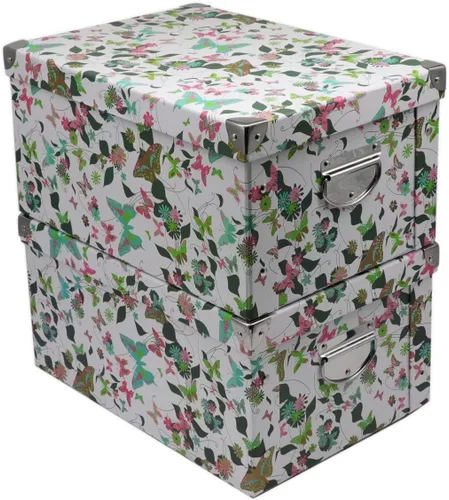 Vista 14 de GUOZI Caja de almacenamiento plegable, caja de memoria decorativa con tapa y esquinas reforzadas de metal, contenedor de archivos de cartón