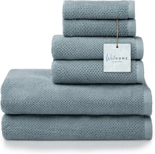 Vista 13 de Welhome Franklin - Juego de 6 toallas 100% de algodón con textura, 600 GSM, suaves y lujosas, 2 toallas de baño, 2 toallas de mano, 2 paños