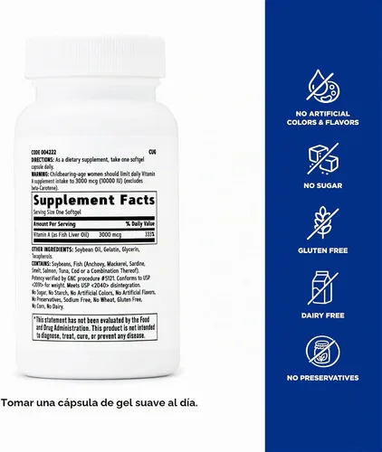 Vista 5 de GNC Vitamina A 3000mcg, visión normal y piel sana, 180 porciones