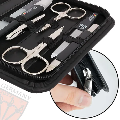 Vista 3 de 3 Swords Germany Kit de manicura y pedicura con estuche de piel auténtica - Hecho en Solingen/Alemania negro (Black - Genuine Leather)