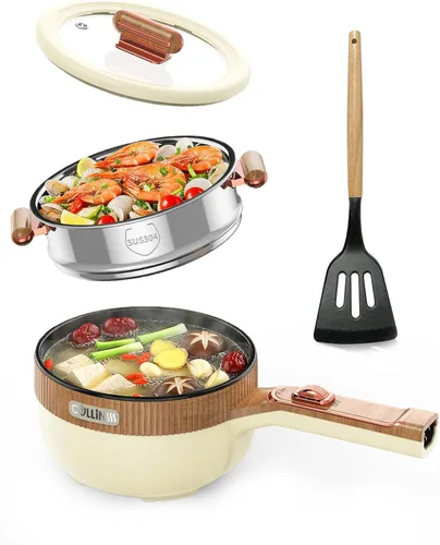 Vista 8 de Olla eléctrica, olla eléctrica portátil de 1.5 L, sartén multifuncional para sopa de filete de ramen con potencia ajustable para dormitorio, hogar