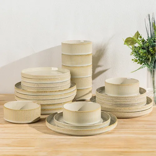 Vista 38 de TheTerra Juego de vajilla de cerámica para 4, juego de 12 platos y cuencos ligeros de porcelana, resistente a los arañazos, apto para horno
