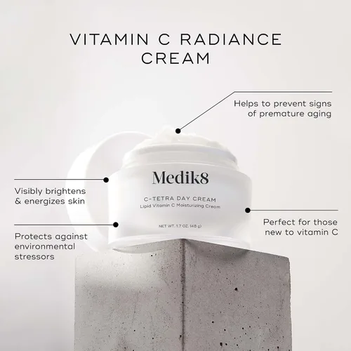 Vista 2 de Medik8 C-Tetra Crema de día - Crema facial con vitamina C lipídica - Crema facial hidratante y antienvejecimiento - Hidratante facial diario ligero