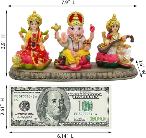 Vista 5 de India Laxmi Ganesh Saraswati Estatua – 3.9 pulgadas de alto Dios indio Lakshmi Ganesha Saraswati Estatuilla de ídolo hindú Diwali Regalos Diwali
