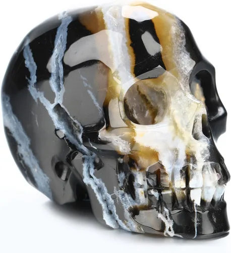 Vista 6 de Skullis 2.0 "ágata geoda cráneo de cristal, escultura de arte fino de piedras preciosas talladas a mano, estatua de piedra curativa de Reiki.1396