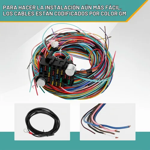 Vista 6 de Cables universales extralargos de 21 circuitos, kit de arnés de cableado Hotrod compatible con cableado automotriz universal GM Chevy