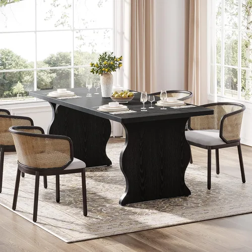 Vista 4 de Tribesigns Mesa de comedor negra para mesa de cocina moderna rectangular de 4 a 6 pulgadas, muebles de cocina y comedor grandes de granja